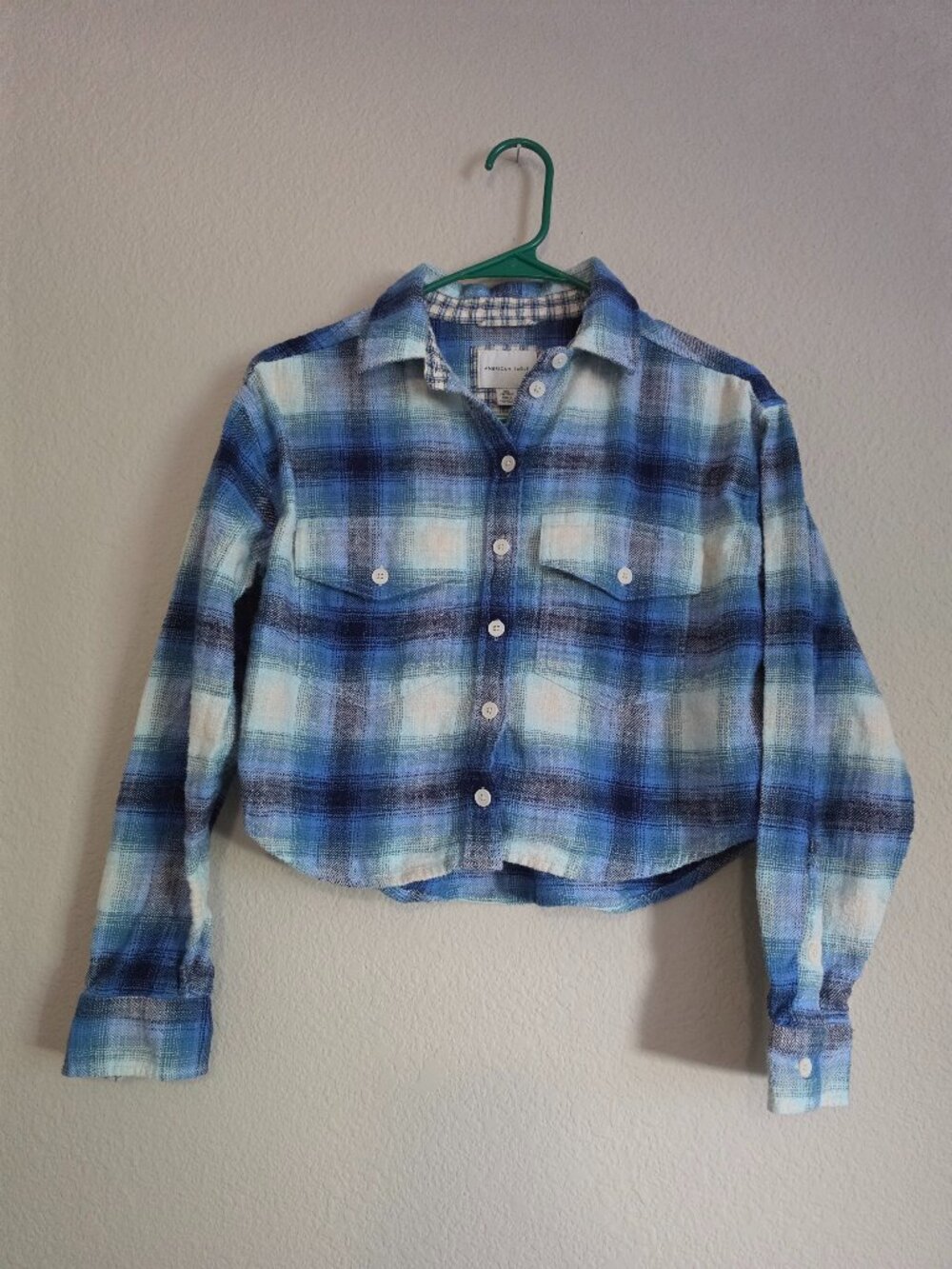 American Eagle Women's Cropped Flannel Button-Down Shirt, Size XXS